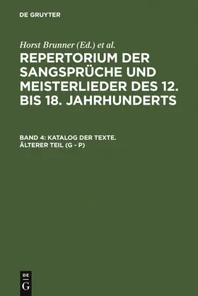 Wachinger / Brunner |  Katalog der Texte. Älterer Teil (G - P) | Buch |  Sack Fachmedien