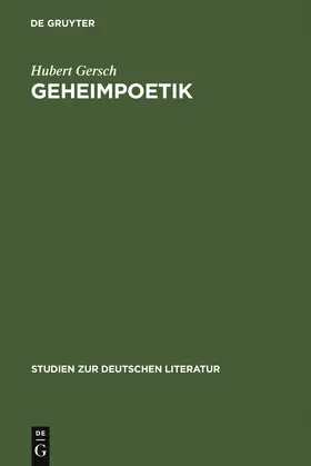 Gersch | Geheimpoetik | Buch | 978-3-484-18030-7 | www.sack.de