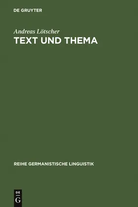 Lötscher | Text und Thema | Buch | 978-3-484-31081-0 | www.sack.de