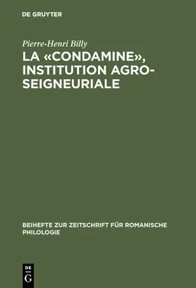 Billy | La 'condamine', institution agro-seigneuriale | Buch | 978-3-484-52286-2 | www.sack.de