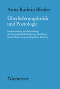 Bleuler |  Bleuler, A: Überlieferungskritik und Poetologie | Buch |  Sack Fachmedien