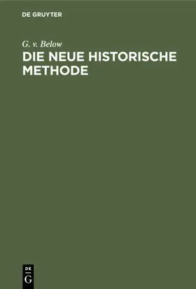Below |  Die neue historische MEthode | eBook | Sack Fachmedien