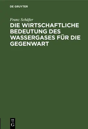 Schäfer | Die wirtschaftliche Bedeutung des Wassergases für die Gegenwart | Buch | 978-3-486-73127-9 | www.sack.de