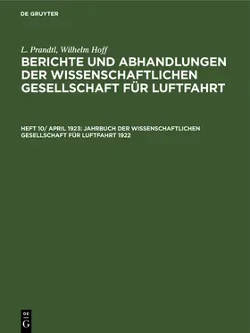  Jahrbuch der Wissenschaftlichen Gesellschaft für Luftfahrt 1922 | Buch |  Sack Fachmedien
