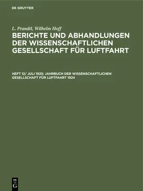  Jahrbuch der Wissenschaftlichen Gesellschaft für Luftfahrt 1924 | Buch |  Sack Fachmedien