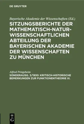 Pringsheim |  Kritisch-historische Bemerkungen zur Funktionentheorie III. | eBook | Sack Fachmedien