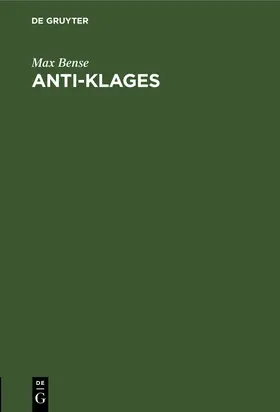 Bense |  Anti-Klages | Buch |  Sack Fachmedien