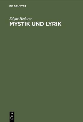 Hederer | Mystik und Lyrik | Buch | sack.de