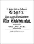Hoffmann |  Gedancken über Christian Wolffens Logic (1729) | Buch |  Sack Fachmedien