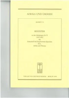  Zeitschrift für Eingeborenen-Sprachen bzw. "Afrika und Übersee" | Buch |  Sack Fachmedien