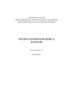 Rothe |  Studia Hymnographica III | Buch |  Sack Fachmedien