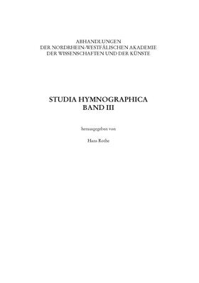 Rothe | Studia Hymnographica III | Buch | sack.de