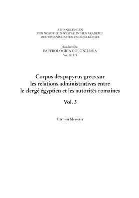 Messerer |  Corpus des papyrus grecs sur les relations administratives entre le clergé égyptien et les autorités romaines | Buch |  Sack Fachmedien