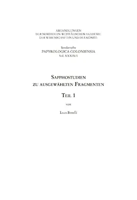 Benelli |  Sapphostudien zu ausgewählten Fragmenten | Buch |  Sack Fachmedien