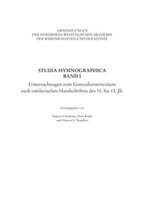 Christians / Rothe / Tomelleri |  Studia Hymnographica Band I | Buch |  Sack Fachmedien