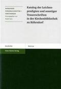  Katalog der Leichenpredigten und sonstiger Trauerschriften in der Kirchenbibliothek zu Röhrsdorf | Buch |  Sack Fachmedien