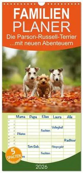 Köntopp / CALVENDO |  Familienplaner 2026 - Die Parson-Russell-Terrier ...mit neuen Abenteuern aus der Hundeknipserei mit 5 Spalten (Wandkalender, 21 x 45 cm) CALVENDO | Sonstiges |  Sack Fachmedien