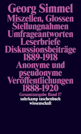 Simmel / Köhnke |  Gesamtausgabe 17. Miszellen, Glossen | Buch |  Sack Fachmedien