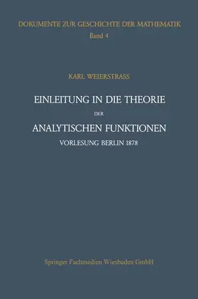 Ullrich / Weierstraß |  Einleitung in die Theorie der analytischen Funktionen | Buch |  Sack Fachmedien