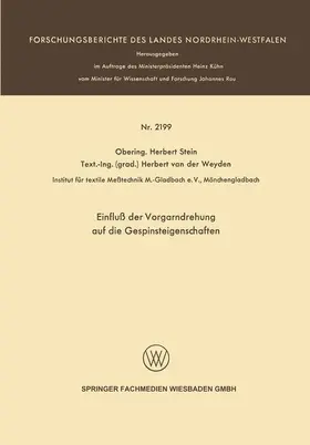 Stein | Einfluß der Vorgarndrehung auf die Gespinsteigenschaften | Buch | 978-3-531-02199-7 | www.sack.de