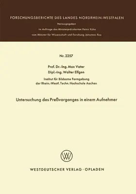 Vater |  Untersuchung des Preßvorganges in einem Aufnehmer | Buch |  Sack Fachmedien
