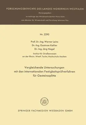 Leins |  Vergleichende Untersuchungen mit den internationalen Festigkeitsprüfverfahren für Gesteinssplitte | Buch |  Sack Fachmedien