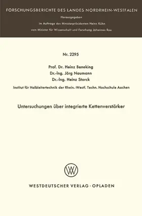 Beneking |  Untersuchungen über integrierte Kettenverstärker | Buch |  Sack Fachmedien