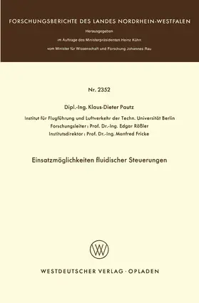 Pautz |  Einsatzmöglichkeiten fluidischer Steuerungen | Buch |  Sack Fachmedien