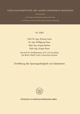 Leins / Raue / Thum |  Ermittlung der Sprengzähigkeit von Gesteinen | Buch |  Sack Fachmedien