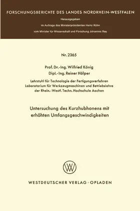 König |  Untersuchung des Kurzhubhonens mit erhöhten Umfangsgeschwindigkeiten | Buch |  Sack Fachmedien
