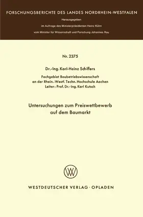 Schiffers |  Untersuchungen zum Preiswettbewerb auf dem Baumarkt | Buch |  Sack Fachmedien