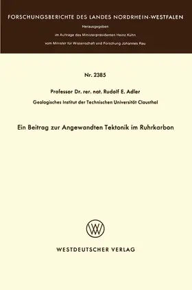 Adler |  Ein Beitrag zur Angewandten Tektonik im Ruhrkarbon | Buch |  Sack Fachmedien