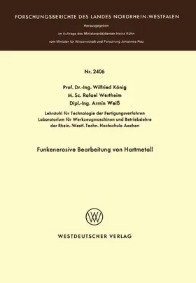 König |  Funkenerosive Bearbeitung von Hartmetall | Buch |  Sack Fachmedien
