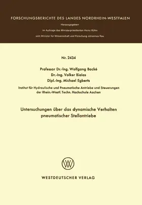 Backé |  Untersuchungen über das dynamische Verhalten pneumatischer Stellantriebe | Buch |  Sack Fachmedien