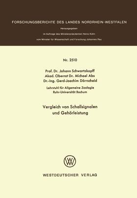 Schwartzkopff |  Schwartzkopff, J: Vergleich von Schallsignalen und Gehörleis | Buch |  Sack Fachmedien