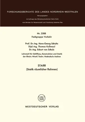 Schultz | STARR (Statik räumlicher Rahmen) | Buch | 978-3-531-02588-9 | www.sack.de