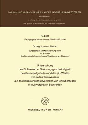 Rückert | Rückert, J: Untersuchung des Einflusses der Strömungsgeschwi | Buch | 978-3-531-02661-9 | sack.de