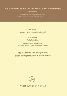 Butzer |  Approximation und Interpolation durch verallgemeinerte Abtastsummen | Buch |  Sack Fachmedien