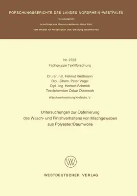 Krüssmann |  Untersuchungen zur Optimierung des Wasch- und Finishverhaltens von Mischgeweben aus Polyester/Baumwolle | Buch |  Sack Fachmedien