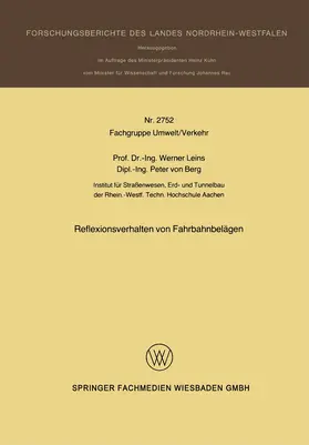 Leins |  Reflexionsverhalten von Fahrbahnbelägen | Buch |  Sack Fachmedien