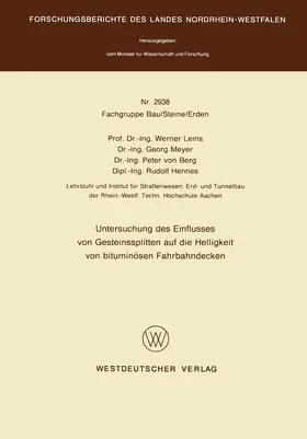 Leins |  Untersuchung des Einflusses von Gesteinssplitten auf die Helligkeit von bituminösen Fahrbahndecken | Buch |  Sack Fachmedien