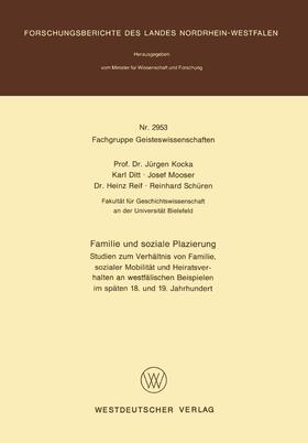 Kocka | Kocka, J: Familie und soziale Plazierung | Buch | 978-3-531-02953-5 | sack.de