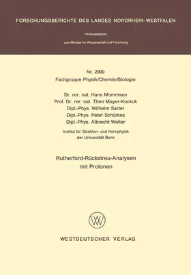Mommsen |  Rutherford-Rückstreu-Analysen mit Protonen | Buch |  Sack Fachmedien