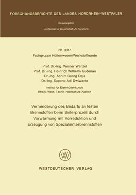 Wenzel | Wenzel, W: Verminderung des Bedarfs an festen Brennstoffen b | Buch | 978-3-531-03017-3 | sack.de
