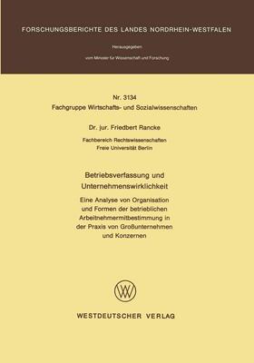 Rancke | Rancke, F: Betriebsverfassung und Unternehmenswirklichkeit | Buch | 978-3-531-03134-7 | sack.de