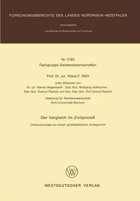 Röhl | Der Vergleich im Zivilprozeß | Buch | 978-3-531-03163-7 | www.sack.de