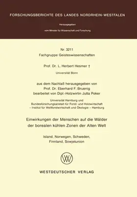 Hesmer |  Einwirkungen der Menschen auf die Wälder der borealen kühlen Zonen der Alten Welt | Buch |  Sack Fachmedien