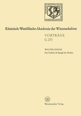 Hinck | Hinck, W: Gedicht als Spiegel der Dichter | Buch | 978-3-531-07273-9 | sack.de