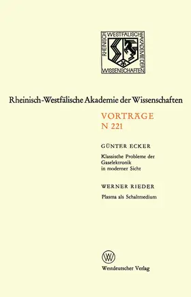 Ecker |  Klassische Probleme der Gaselektronik in moderner Sicht. Plasma als Schaltmedium | Buch |  Sack Fachmedien