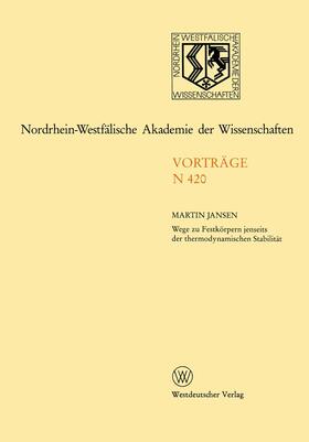 Jansen |  Jansen, M: Nordrhein-Westfälische Akademie der Wissenschafte | Buch |  Sack Fachmedien